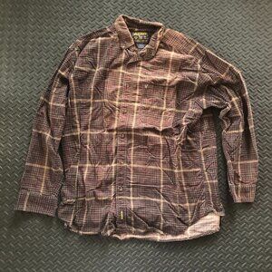 VINTAGE JOHN RICH & BROS WOOLRICH OLIVE GLENN PLAID BUTTON DOWN SHIRT SIZE XL
